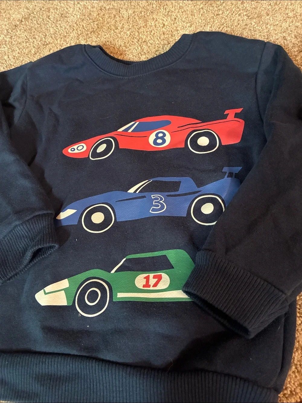 Toddler Boys Navy Blue Race Car Graphic Sweatshirt Long Sleeve Top - Picture 3 of 8